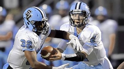 The Seneca Valley duo of running back Forrest Barnes, left, and quarterback Jordan Brown present a major problem for Central Catholic's vaunted defense.