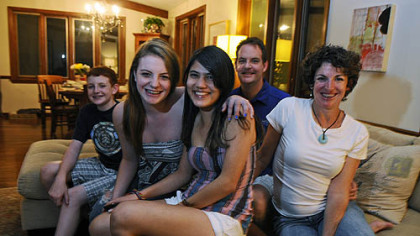 Andressa Costa, Brazil, center, with her hosts, the Lebowitz family of Mt. Lebanon. From left, Ben, 12; Alyssa, 16, Andressa Costa, 16; and Larry and Lynn Lebowitz.