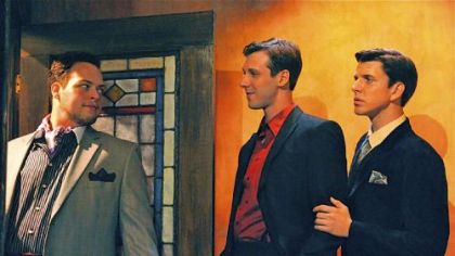 Ryan K. Witt, left, as Rupert Cadall, John Steffenauer as Wyndham Brandon and Nicholas J. Browne as Charles Granillo in the Rep's production of "Rope."