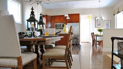 In Edgewater at Oakmont, the open floor plan allows the dining room to flow into the kitchen.