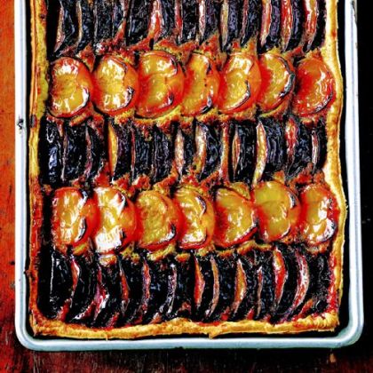 Apricot-Plum Pizza with Pistachio Frangipane from "The Seasonal
Baker" by John Barricelli.