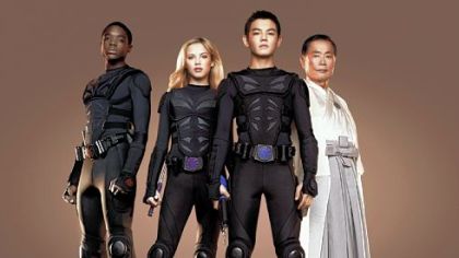 Carlos Knight, Gracie Dzienny, Ryan Potter, George Takei in "Supah Ninjas."