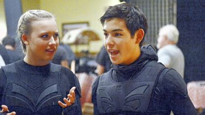 Gracie Dzienny and Ryan Potter on the 31st Street Studios set of the Nickelodeon television series "Supah Ninjas."