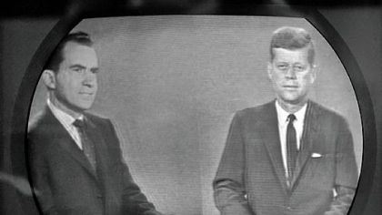 Richard M. Nixon and John F. Kennedy during their third presidential debate, Oct. 21, 1960.