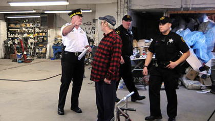 Pittsburgh Police and Allegheny County Sheriff's deputies tell William Lieberth Sr. that his Allegheny Auto Body business is closed and he must leave.