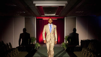 A model for C. Brown Custom Clothiers designed by Carly Brown and Corey Brown.