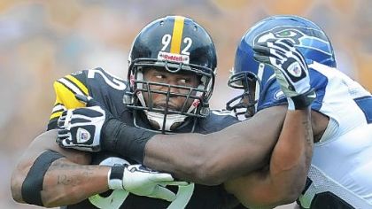 James Harrison in a game against the Seahawks last season.