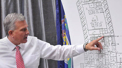 Allegheny County District Attorney Stephen Zappala discusses the path of the shooter at Western Psych during a press conference to announce planned changes in the security there and at other hospitals.