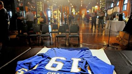 Baltimore Colts quarterback and Pittsburgh native Johnny Unitas' jersey is one of the items displayed in "Gridiron Glory: The Best of the Pro Football Hall of Fame" traveling exhibit opening Saturday at Heinz History Center.