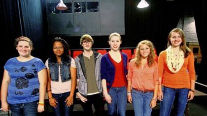 Winners of the 2012 Young Playwrights Festival contest are, from left: Brigid Stuart, Brentwood Middle School; Alexis Payne, Pittsburgh CAPA; Liam McInerney, Lincoln Park Performing Arts Charter School; Lana Meyer and Marin Exler, Carlynton Junior-Senior High School; and Claire Zalla, Fort Couch Middle School. Their plays will be performed Saturday and Sunday at City's Lester Hamburg Studio on the South Side.