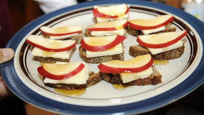 Pears crostini with asiago cheese & honey prepared for by Father Sam Espositol.