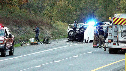 Emergency workers respond to the scene of a fatal wreck near the Ruff Creek exit of Interstate 79  in Greene County.