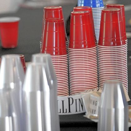 Nothing fancy: Plastic cups at last weekend's Tapped pop-up beer garden at Bakery Square in East Liberty.
 East Liberty.