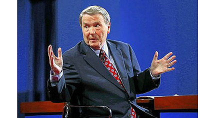 Debate moderator Jim Lehrer at the University of Denver.