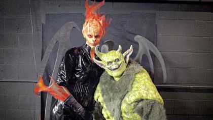 The orange faced creation was done by Alana Rose Schiro, a graduate of the Tom Savini Special Make-ups Effects program. The challenge was to create a superhero duo. Winner of the overall challenge was Alana
