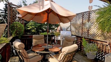 This three-bedroom home in Freedom has an outdoor deck just off the kitchen.