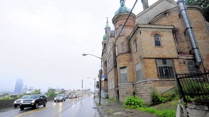 Route 28 traffic moves past historic St. Nicholas Church in Troy Hill.