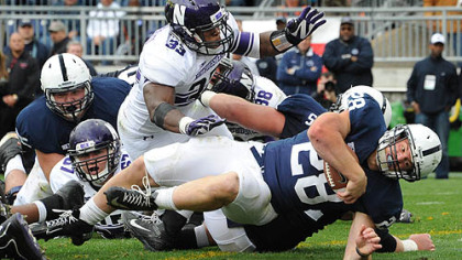Penn State's Zach Zwinak scores touchdown against Northwestern in this afternoon's game at State College.