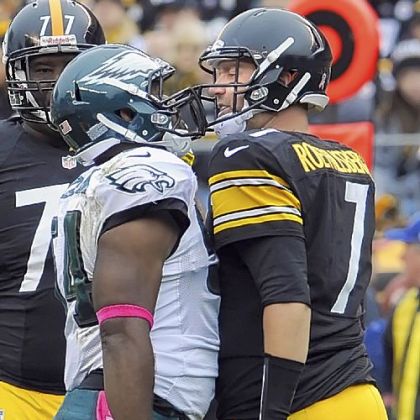 Steelers quarterback Ben Roethlisberger gets in the face of Philadelphia's Brandon Graham after taking a hard hit in the second quarter Sunday at Heinz Field.