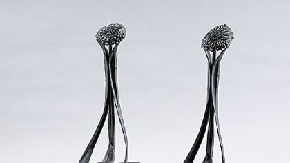 Louis Majorelle forged these art nouveau andirons around 1900 and they were shown that year at the Paris world's fair.