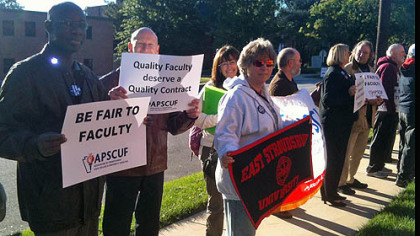 Protesters outside the State System of Higher Education board meeting today in Harrisburg.