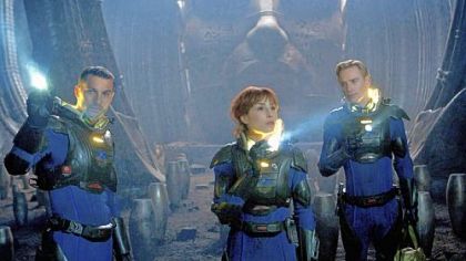 Logan Marshall-Green, left, Noomi Rapace and Michael Fassbender in "Prometheus."