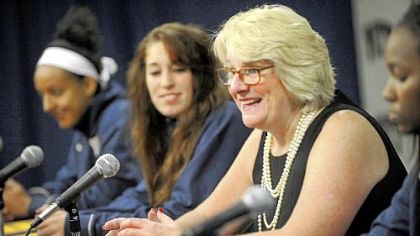 Pitt head coach Agnus Berenato talks to the media about the upcoming season at the Petersen Events Center.