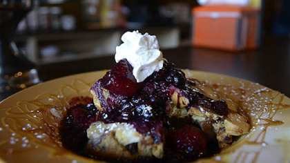 Creme brulee French toast with a berry compote at MAC diner in Hampton.