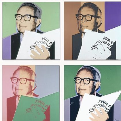 Silkscreened in Warhol's inimitable style, "Gardner Cowles," of the Cowles family communications empire, reflects the artist's interest in wealthy news businessmen. He holds a newspaper to signify the family's holdings in newspapers, magazines, book publishing and television stations.