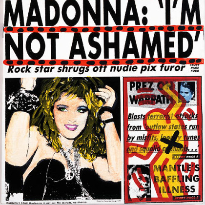 "Untitled (Madonna, I'm Not Ashamed)" is among six collaborations between Andy Warhol and Keith Haring that built upon July 9, 1985, New York Post covers. The artists gave four of the works to Madonna and Sean Penn as wedding gifts.