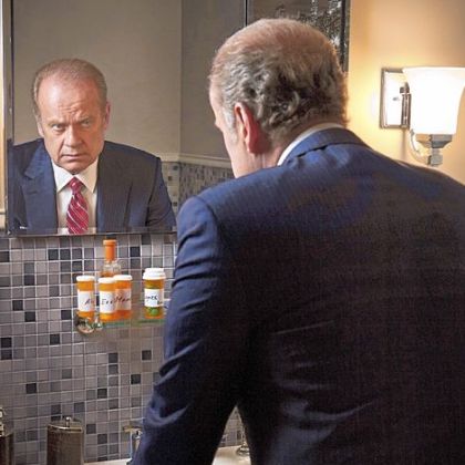 Chicago Tom Kane (Kelsey Grammer) from the Starz series "Boss." He is taking medicine for a fatal degenerative condition.