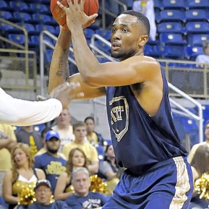 Pitt's Trey Zeigler looks to pass in the Blue-Gold basketball scrimmage Sunday at Petersen Events Center.