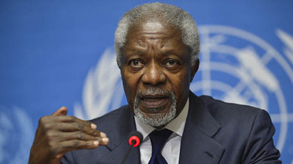 Former U.N. Secretary General Kofi Annan in a June press conference at the United Nations' headquarters in Geneva, Switzerland.