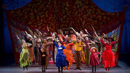 The ensemble in the touring production of "Mary Poppins" gets animated to perform "Supercalifragilisticexpialidocious."