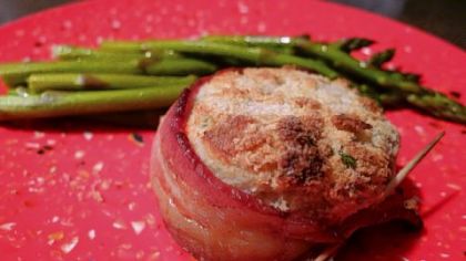 Crispy Roasted Fishcake Wrapped in Bacon.