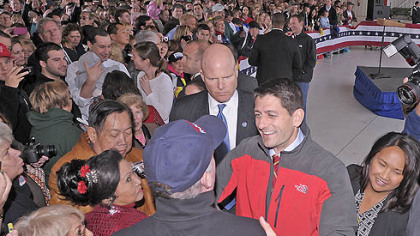 Republican vice presidential candidate Paul Ryan greets supporters after his speech at Atlantic Aviation in Moon Township today.