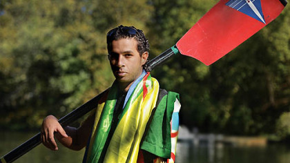 Libyan rower Mohamed Al Rabti, 24,  tried his prosthetic specifically designed for rowing for the first time on Oct. 11.