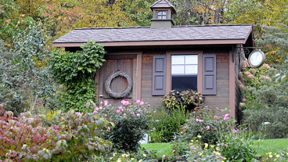 A potting shed in the garden of Rosemary Romboski.