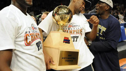 Pitt's DeJuan Blair, Tyrell Biggs and Sam Young celebrate after defeating Georgetown in the Big East Championship at Madison Square Garden in 2008.