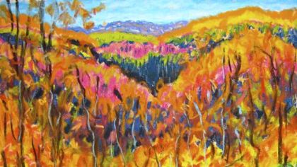 This is a recent painting of fall color in Greene County by David Lesako, Miriam Rubin's husband, that they've been calling "Van Glow."