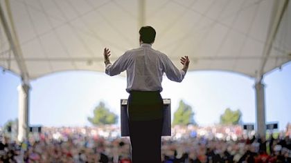 Republican presidential candidate, former Massachusetts Gov. Mitt Romney, speaks to the crowd during a campaign event in Henderson, Nevada.