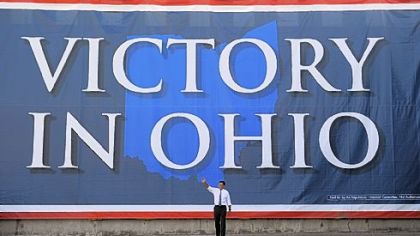 Republican Presidential candidate Mitt Romney holds a rally at Worthington Industries, a metal manufacturing company, in Worthington, Ohio.
