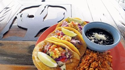 Pescado Tacos, which include blackened mahi mahi, pineapple salsa and cabbage, at Steel Cactus in Shadyside.