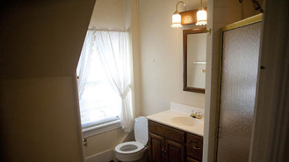 An upstairs bathroom.