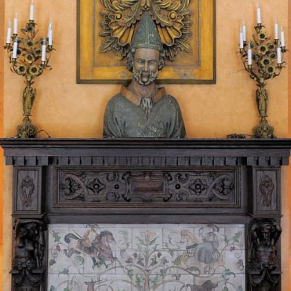 This bust of a cardinal, dated somewhere between the 17th and 19th centuries, is carved out of wood, painted and gilded. Mrs. Sorci bought the bust in 1980 at an estate sale in Sewickley Heights held at Treetops, the former home of the late George R. Hann.