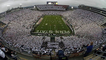 Penn State kicks off to Ohio State before the start of an NCAA college football game at Beaver Stadium.