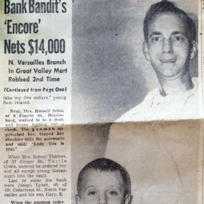 In 1962, Joseph and Gary Lynch were pictured in a Pittsburgh Press story describing a bank robbery that the father and son witnessed.