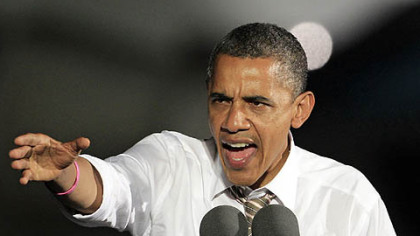 President Barack Obama at a campaign event at Burke Lakefront Airport on Thursday in Cleveland.