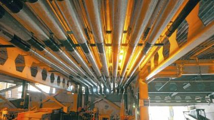Pneumatic tubes along the ceiling of the parking garage at the old Rangos Building on Fifth Avenue. UPMC is building a massive pneumatic tube system under the streets of Oakland that will allow its four hospitals there -- Magee-Womens, Presbyterian, Montefiore and Eye & Ear -- to send blood and other tissue test samples to one, centralized testing lab via the tubes.