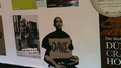 Spare "Change"? A poster on a subway platform in Vienna, Austria.